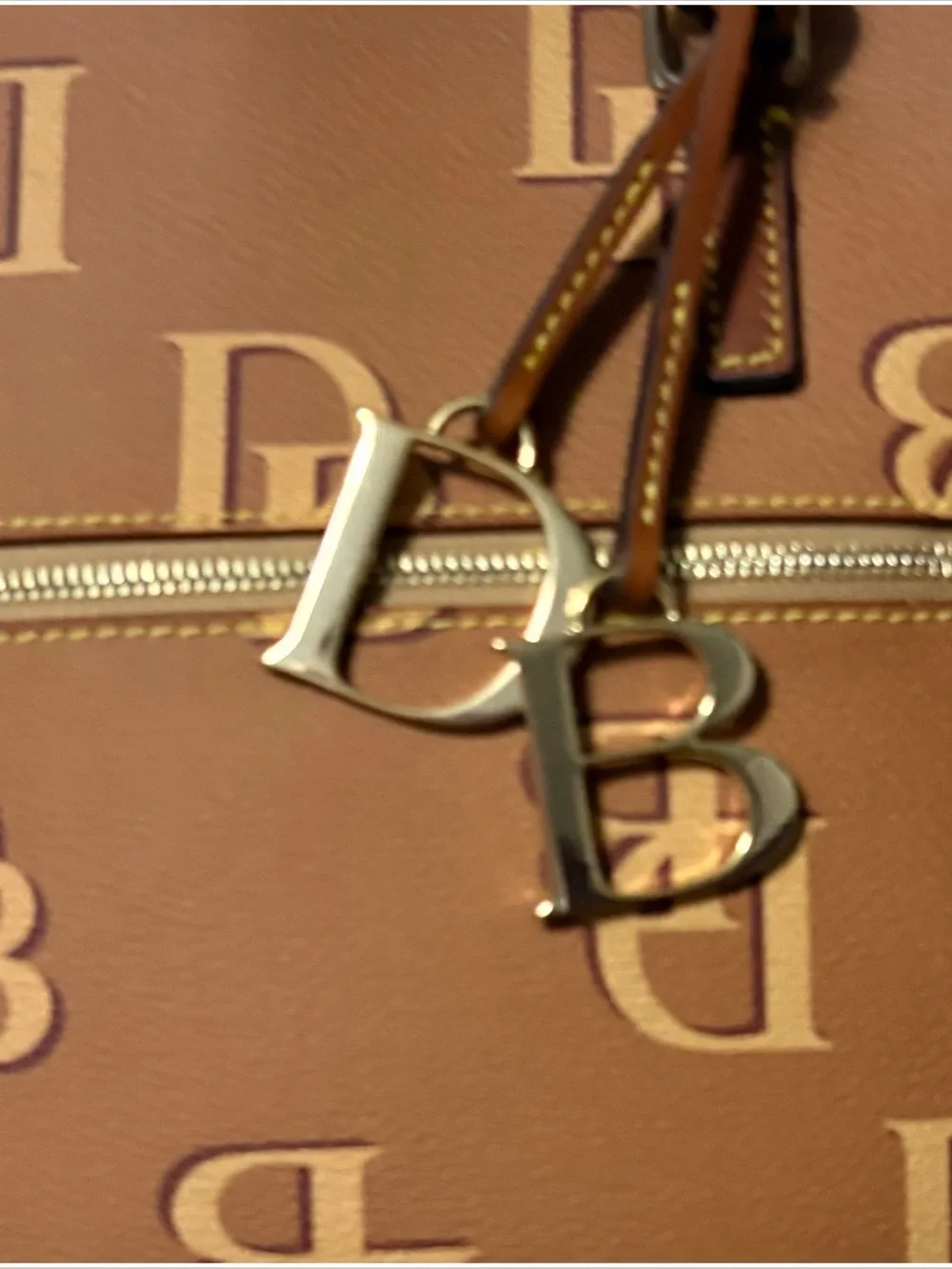 Dooney & Bourke DB Monogram Leather Brown Domed Satchel Shoulder Bag Purse Tote